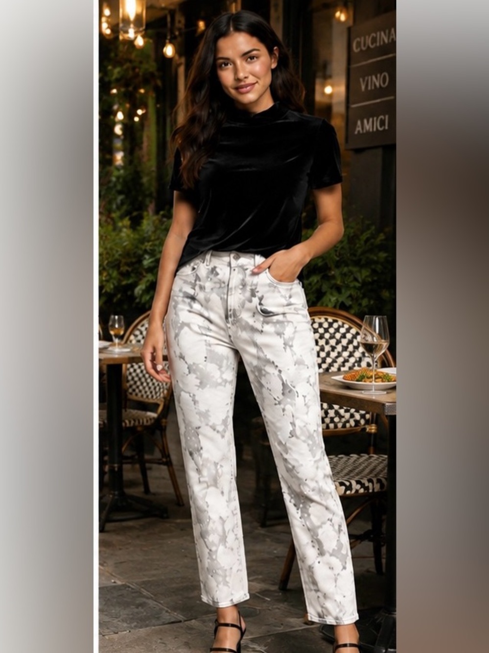 J Brand Aubry Sonic Marble Print Straight-Leg Cropped Jeans – Size 27